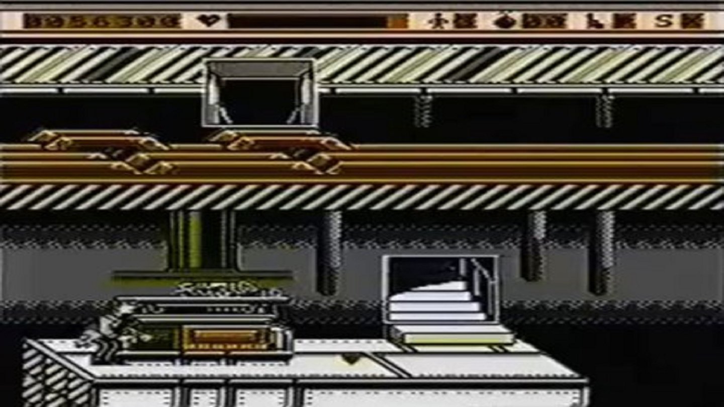 Terminator (1992, NES)
Im Sidescroll-Actionspiel Terminator von 1992 für das Nintendo Entertainment System (NES) sind wir erneut als Kyle Reese unterwegs und folgen der Storyline des ersten Films. In dieser Szene muss Kyle einer mechanischen Presse ausweichen.