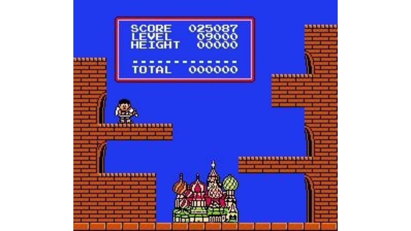 Your points are being processing in this screen with an musician angel (Kid Icarus?) and a miniatured St. Basil's Cathedral. (Nintendo release)