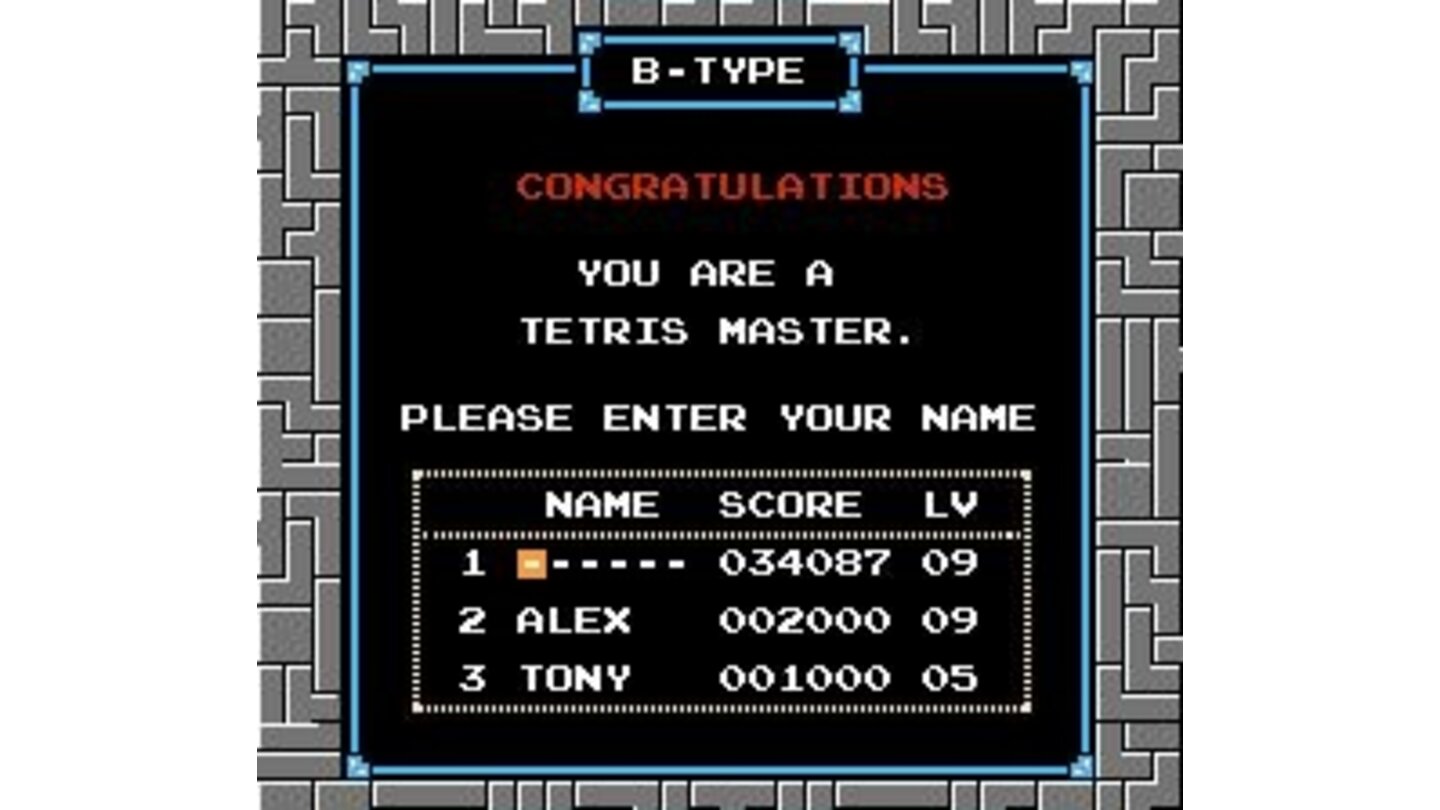 Entering your name in Tetris B-TYPE records screen: what's yours? (Nintendo release)