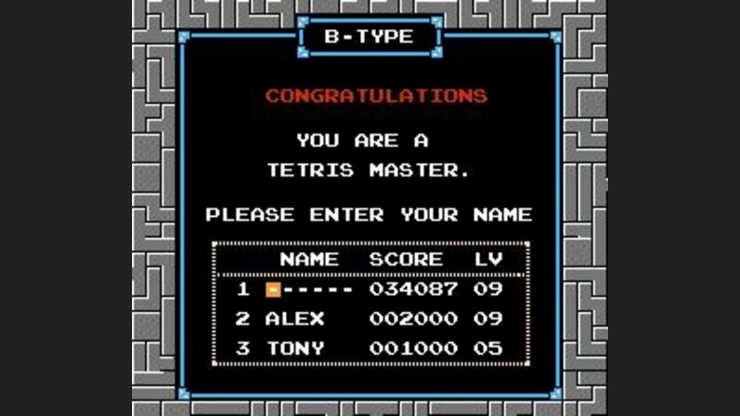 Entering your name in Tetris B-TYPE records screen: what's yours? (Nintendo release)