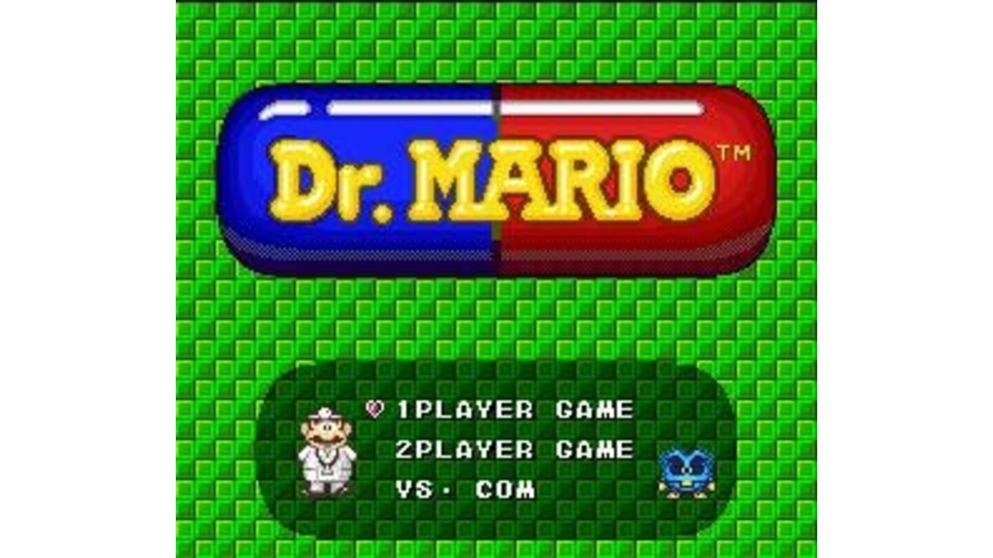 Dr. Mario title screen with the main menu.