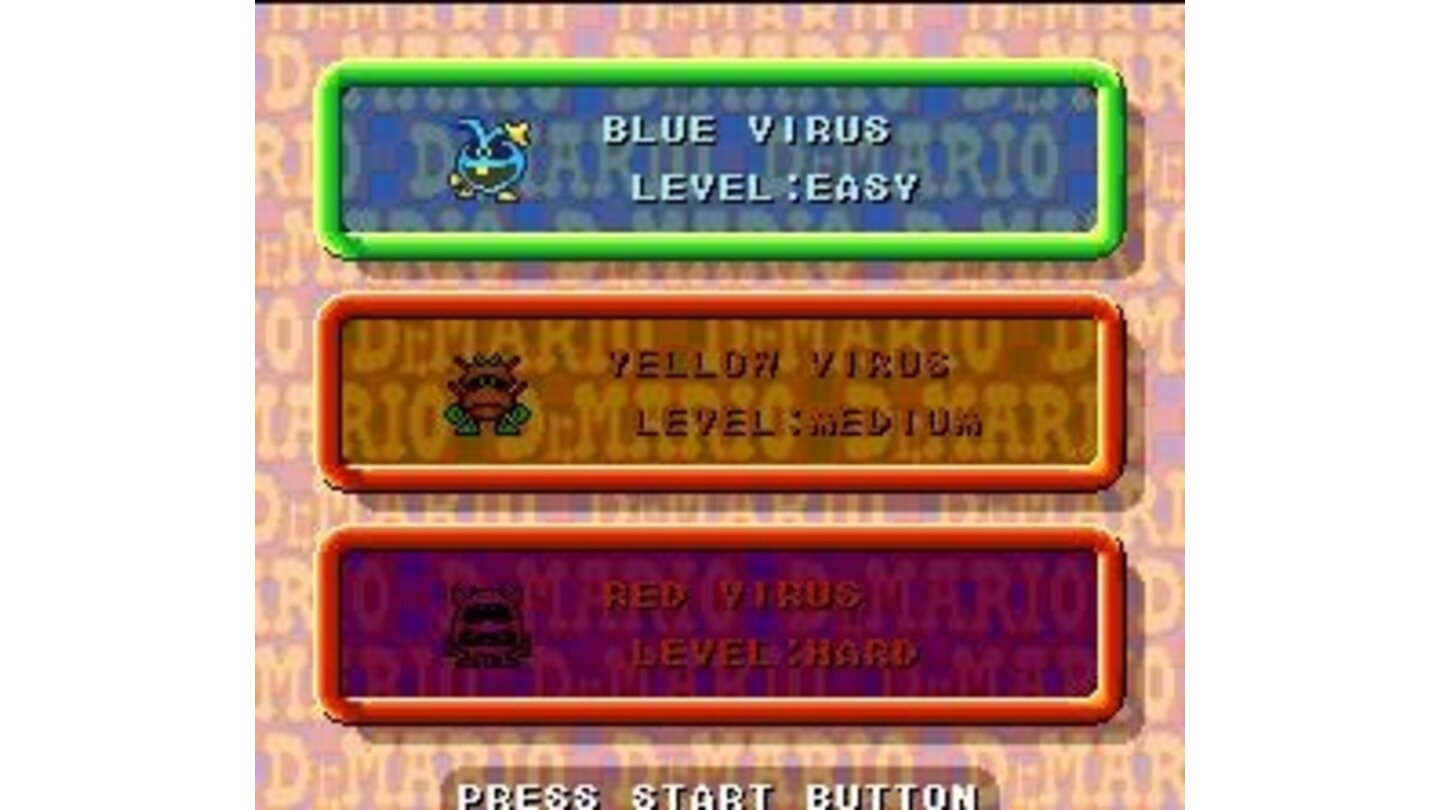 Battle against CPU opponents (viruses Blue, Yellow and Red): bonus added to this Dr. Mario version!