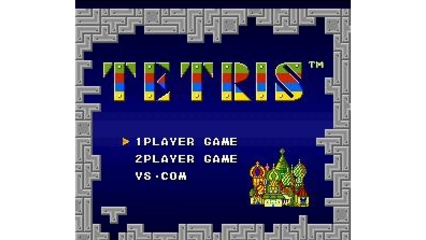 Tetris title screen with the main menu.