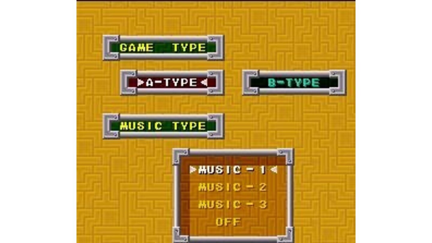 Choosing 1PLAYER GAME, you'll enter in this screen and can select the game mode and a music to hear.