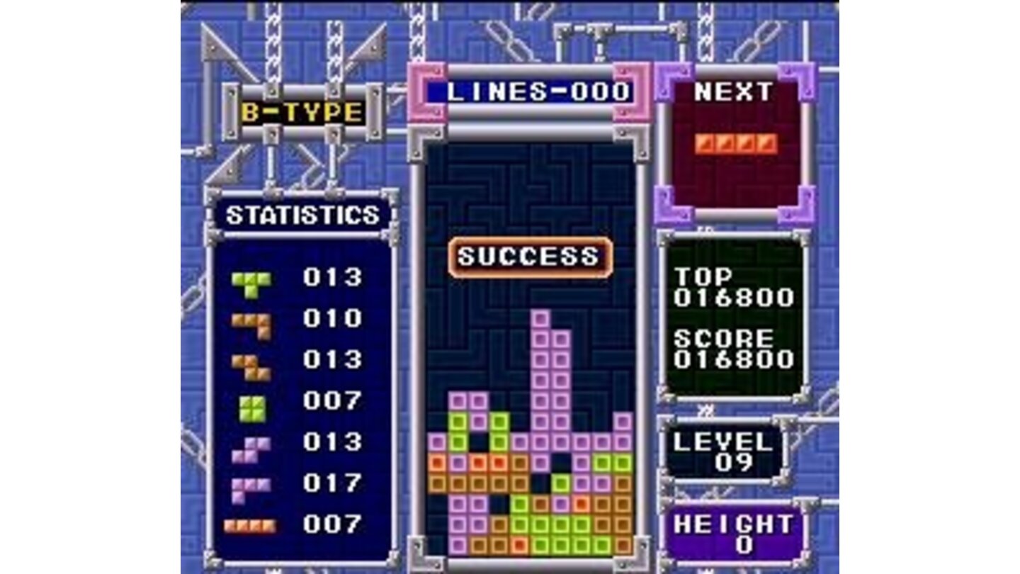 Clear 25 lines (and put the best record only with it) in Tetris B-Type mode is the main objective.