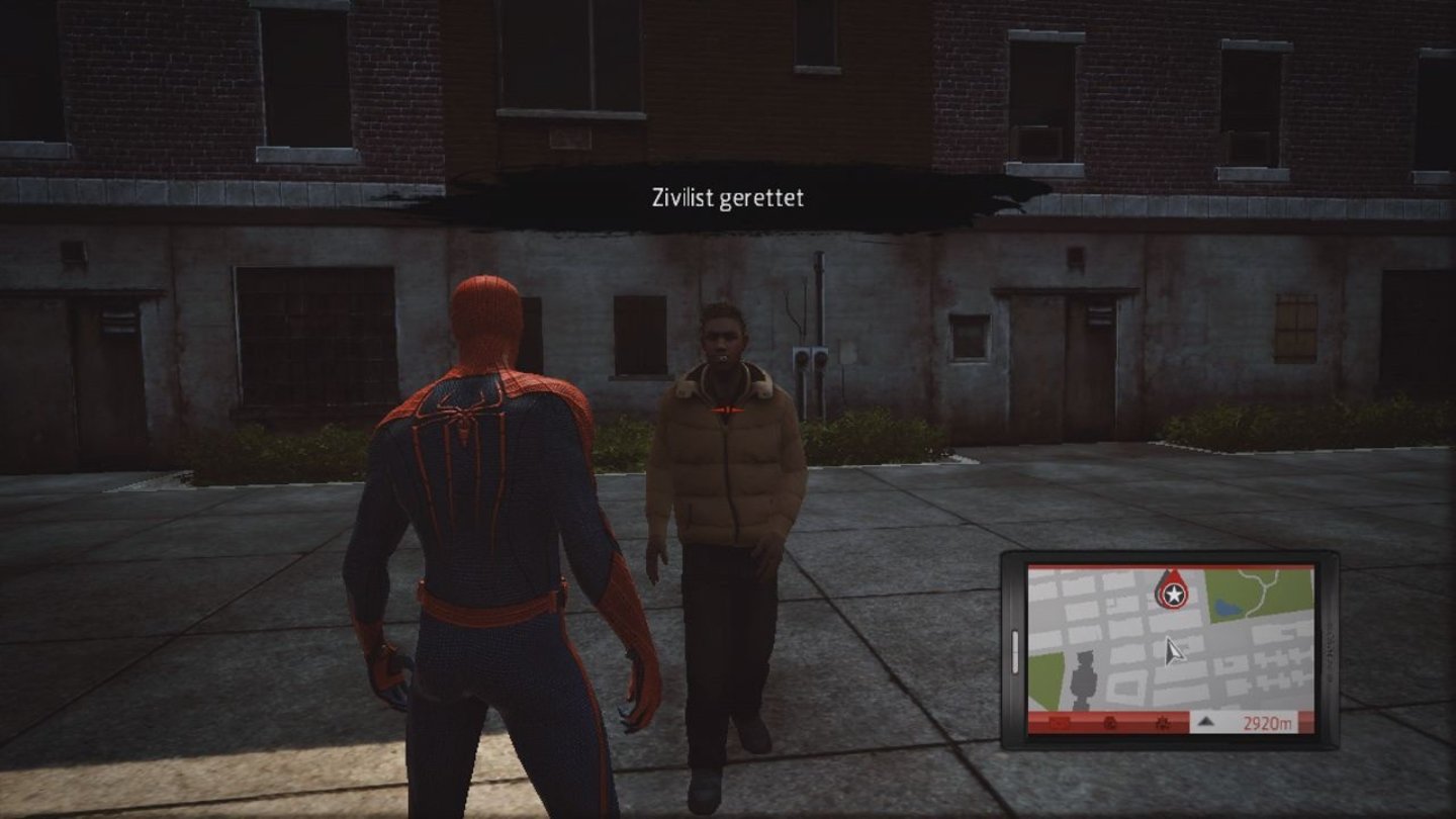 The Amazing Spider-Man(Xbox 360)Gerettete Zivilisten danken Spidey nach Nebenmissionen.