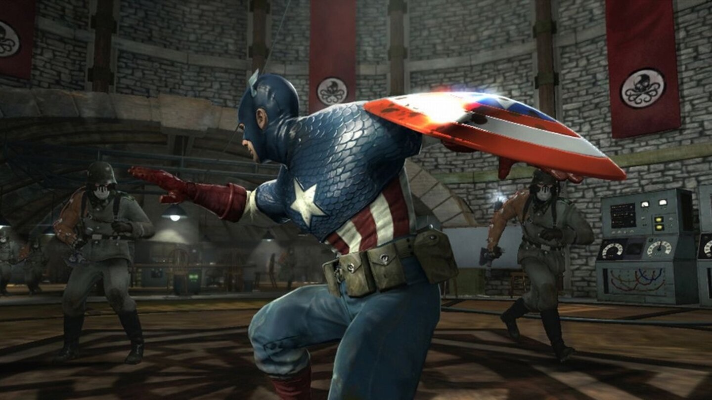 The Avengers-Spiele - Tops & FlopsTop 5: Captain America: Super Soldier (Xbox 360, PS3 – 2010)Ähnlich wie in Batman: Arkham City turnt der Cap durch ein von Hydra-Agenten bevölkertes Schloss in Bayern. In Kombination aus Klettern und Prügeln erkundet die wandelnde US-Geheimwaffe das Gemäuer und donnert zahlreichen Hydra-Handlangern sein Spezialschild in die Futterluke. Technisch und spielerisch erreicht das zwar nie die Qualität des Dunklen Ritters, Super Soldier hat aber trotzdem seine Momente.