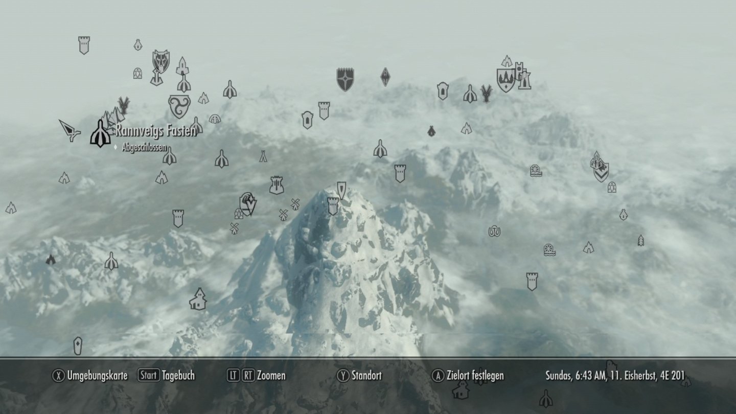 The Elder Scrolls 5: Skyrim (Xbox 360)Die Karte zeigt, wie riesig die Welt von Skyrim ist.