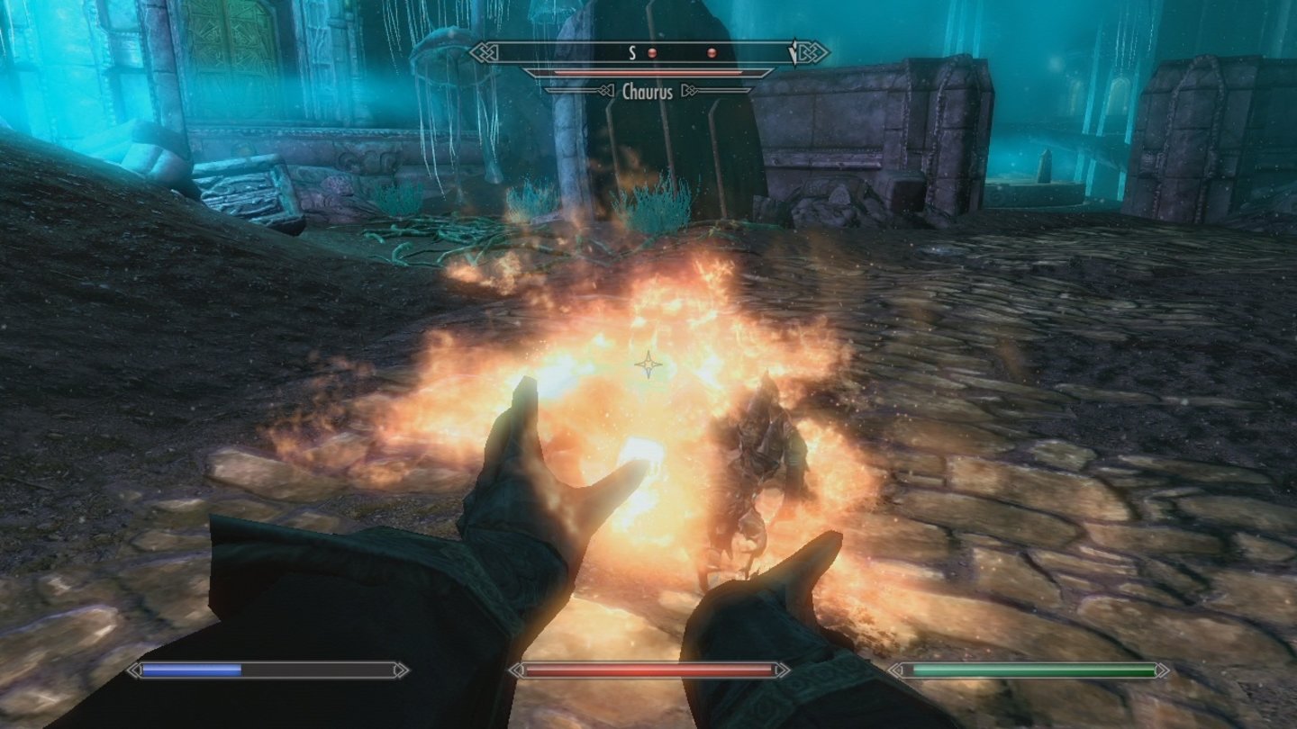 The Elder Scrolls 5: Skyrim (Xbox 360)Wenn wir mit beiden Händen denselben Zauber verschießen, richtet er mehr Schaden an.