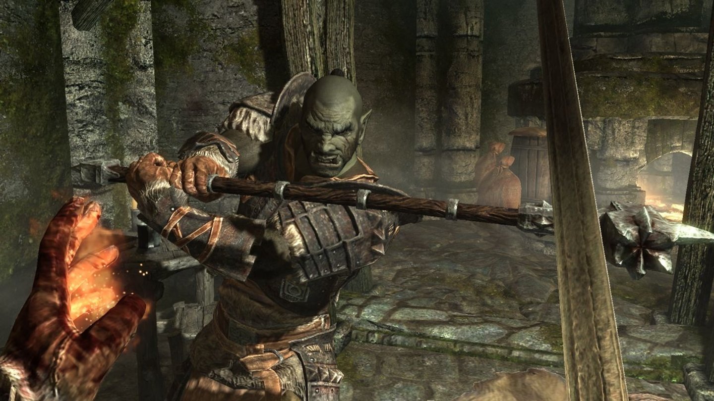 The Elder Scrolls 5: SkyrimDie Hände unseres Helden können wir unabhängig voneinander mit Aktionen belegen.