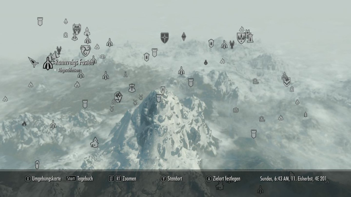 Die Karte zeigt, wie riesig die Welt von Skyrim ist.