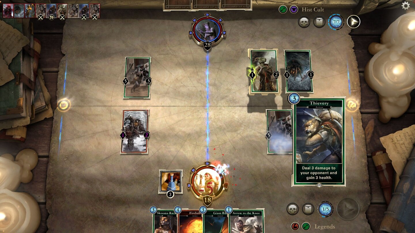 The Elder Scrolls LegendsEin Ableger, kein Teil der Hauptserie: The Elder Scrolls: Legends ist ein Free2Play-Sammelkartenspiel im Stil von Hearthstone & Co. Zwei Spieler treten gegeneinander an und versuchen, ihren Gegner mit strategischen Zügen schrittweise zu besiegen. Auch ein Kampagnen-Modus ist integriert, der bekannte Charaktere und Elemente des TES-Universums streift.