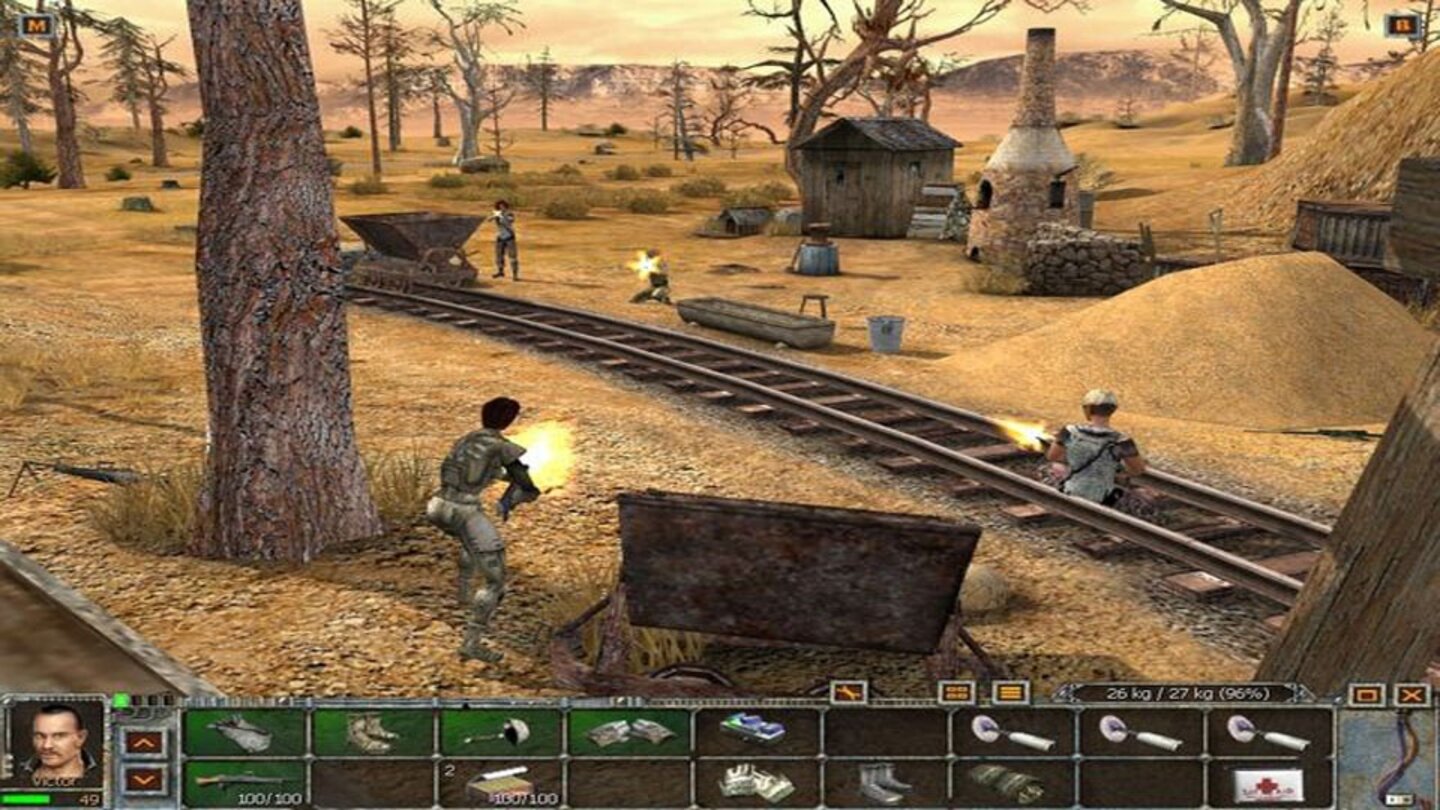 The Fall: Last Days of Gaia (2004) In einer postapokalyptischen Welt voller rivalisierender Banden spielt The Fall vom Berliner Entwickler Silver Style Entertainment, das 2004 erschien. Der Spieler arbeitet als Söldner für die neue Regierung des Ödlands und erledigt zusammen mit fünf anderen Soldaten Aufträge für den Präsidenten. Nebenbei forscht er über den Verbleib seiner Familie nach. Tag- und Nachtwechsel, steuerbare Fahrzeuge und realistische Tagesabläufe der vielen NPC-Charaktere erzeugen eine authentische Umwelt, die als Rahmen für die taktischen Kämpfe dient. Zum Release von The Fall hatte das Spiel allerdings mit massig Bugs zu kämpfen. Die später veröffentlichte Extendet Version behob nicht nur Fehler sondern brachte auch neue Inhalte, Grafiken und Sounds.