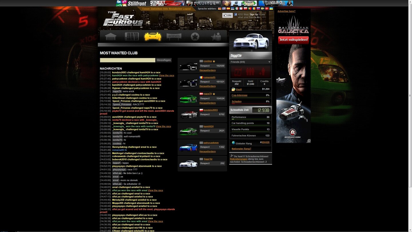 The Fast and The Furious: Fan Immersion GameDer Straßentreff: Es gibt tatsächlich Spieler, die über 180.000 Respect eingefahren haben. Wir hatten schon nach 292 keine Lust mehr.