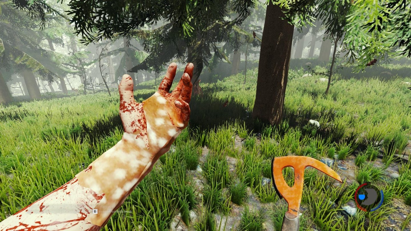 The Forest - Screenshots aus Version 0.20Aus dem gejagten Reh machen wir uns auch eine Rüstung. Die Haut sieht dank neuem Shader ansehnlicher aus als zuvor.