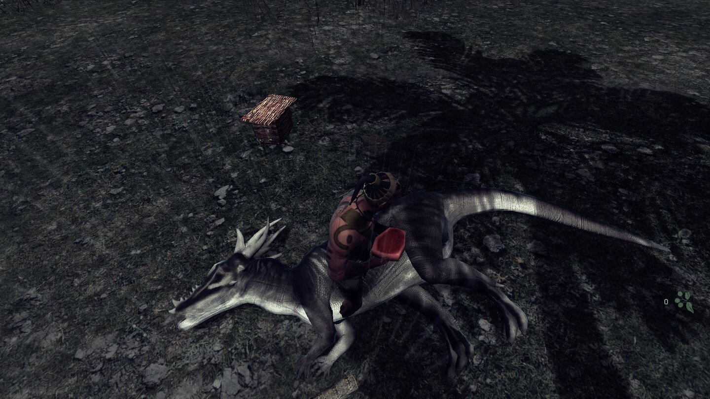 The Stomping Land - Early-Access-ScreenshotsSimples Kochen: Derzeit kennt The Stomping Land nur zwei Nahrungstypen: Rohes und gebratenes Fleisch. Alles, was wir zur Veredelung brauchen, ist eine Feuerstelle.
