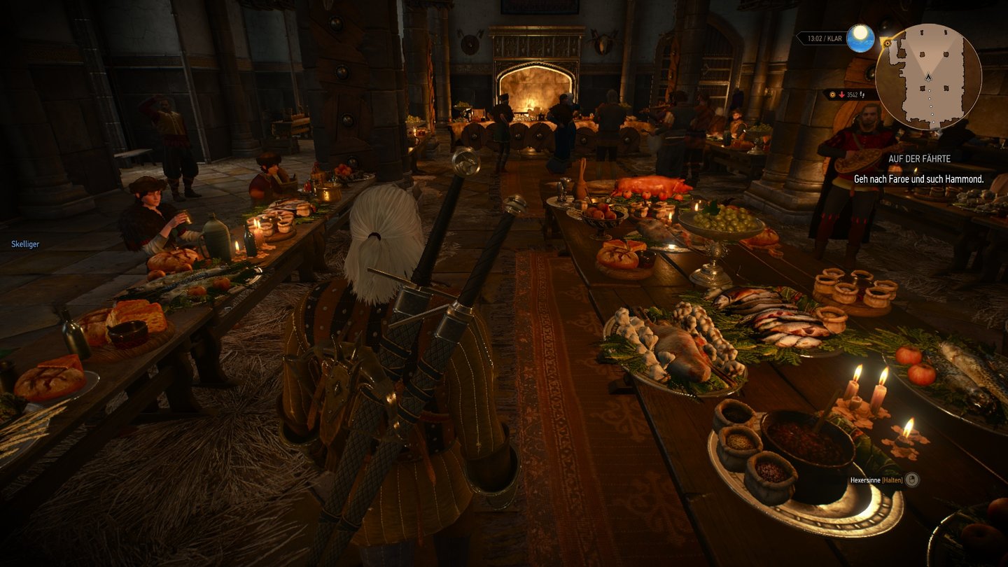 The Witcher 3: Wild Hunt (PC)Nur ein Beispiel für die detaillierte Spielwelt: der Wikinger-Festsaal auf Kaer Trolde.