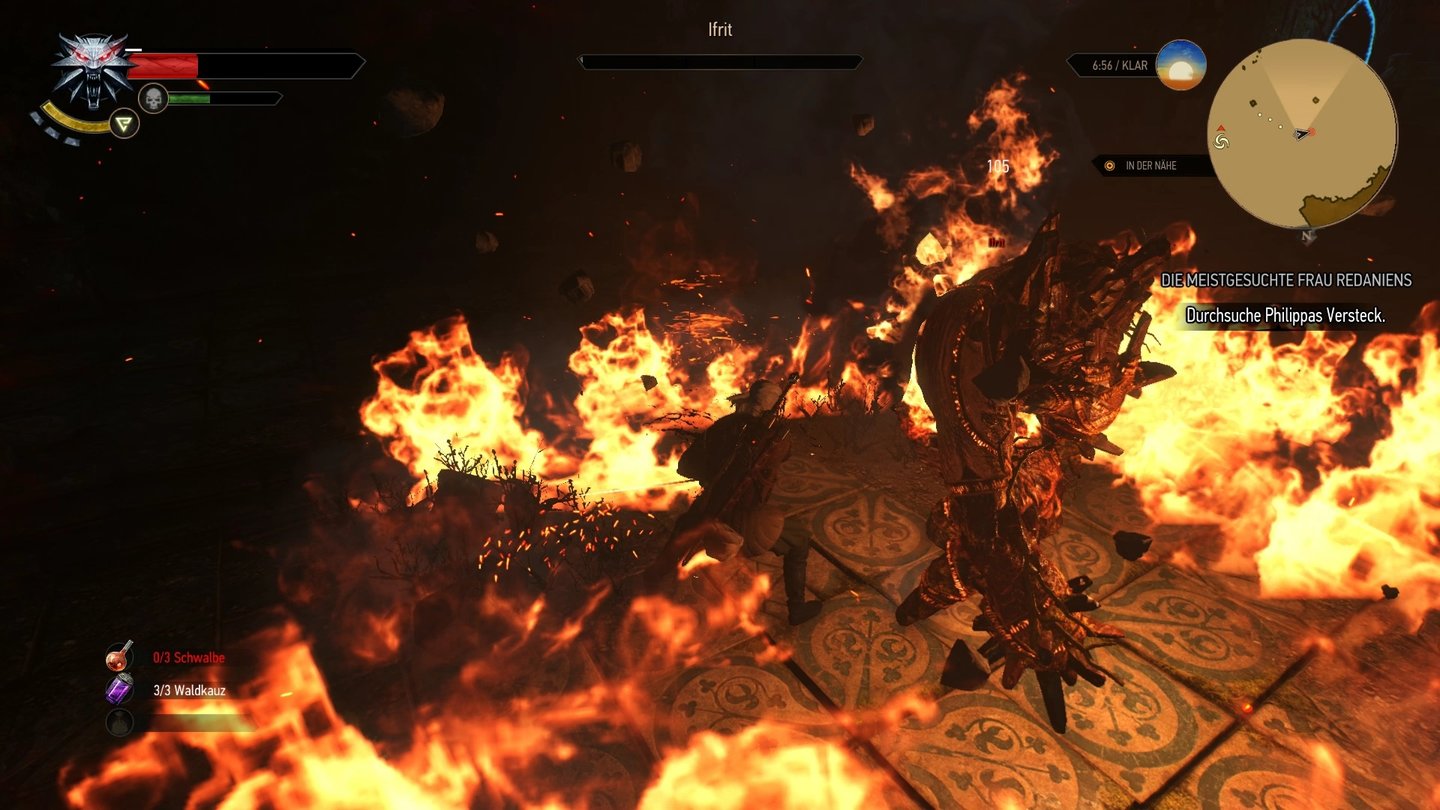 The Witcher 3: Wild Hunt (PC)Feuer-Genien verbrennen wir uns schon, wenn wir ihnen nur zu nahe kommen.