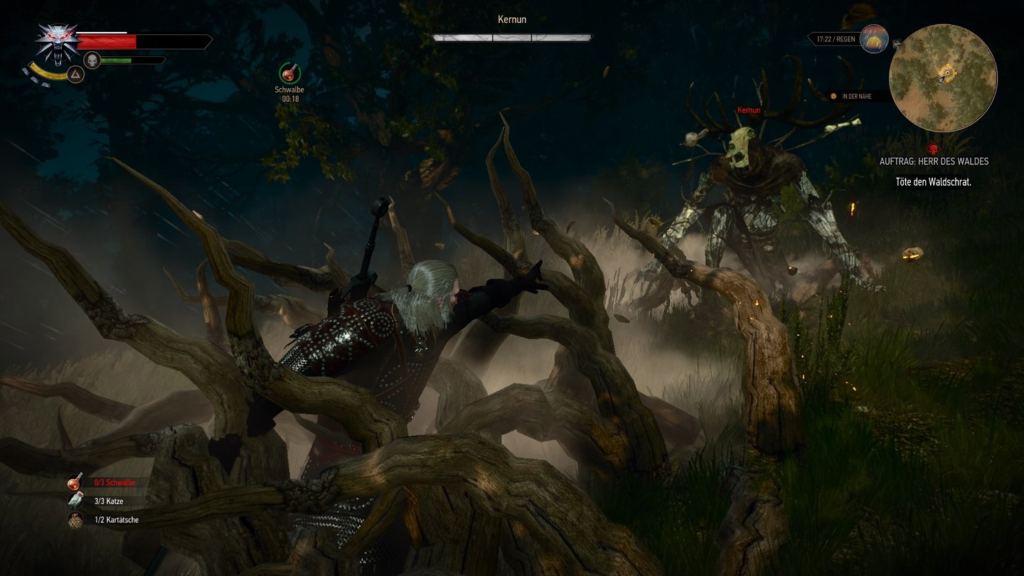 The Witcher 3: Wild Hunt (PC)Der Waldschrat entfesselt den Zorn der Natur gegen uns und kann sich obendrein in einen Krähenschwarm verwandeln.