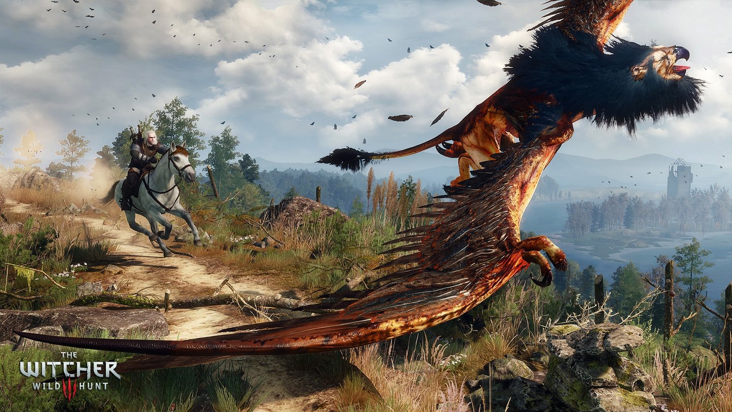 The Witcher 3: Wild HuntIm Prolog jagt Geralt einen Greifen, der hier allerdings gerade flieht.