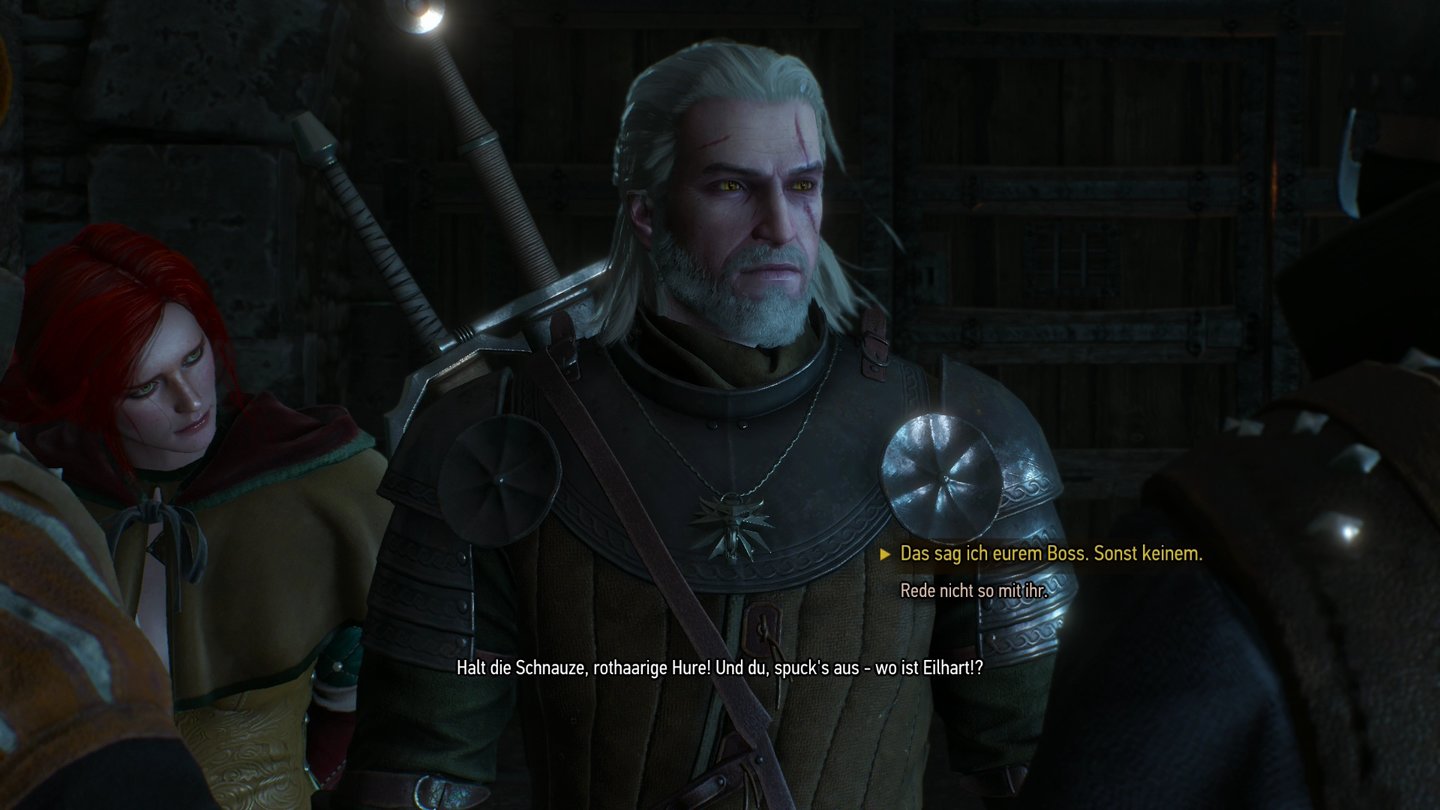 The Witcher 3: Wild HuntWenn Geralt beim Zusammentreffen mit Hexenjägern seine Gebliebte Triss vor Beleidigungen in Schutz nimmt …