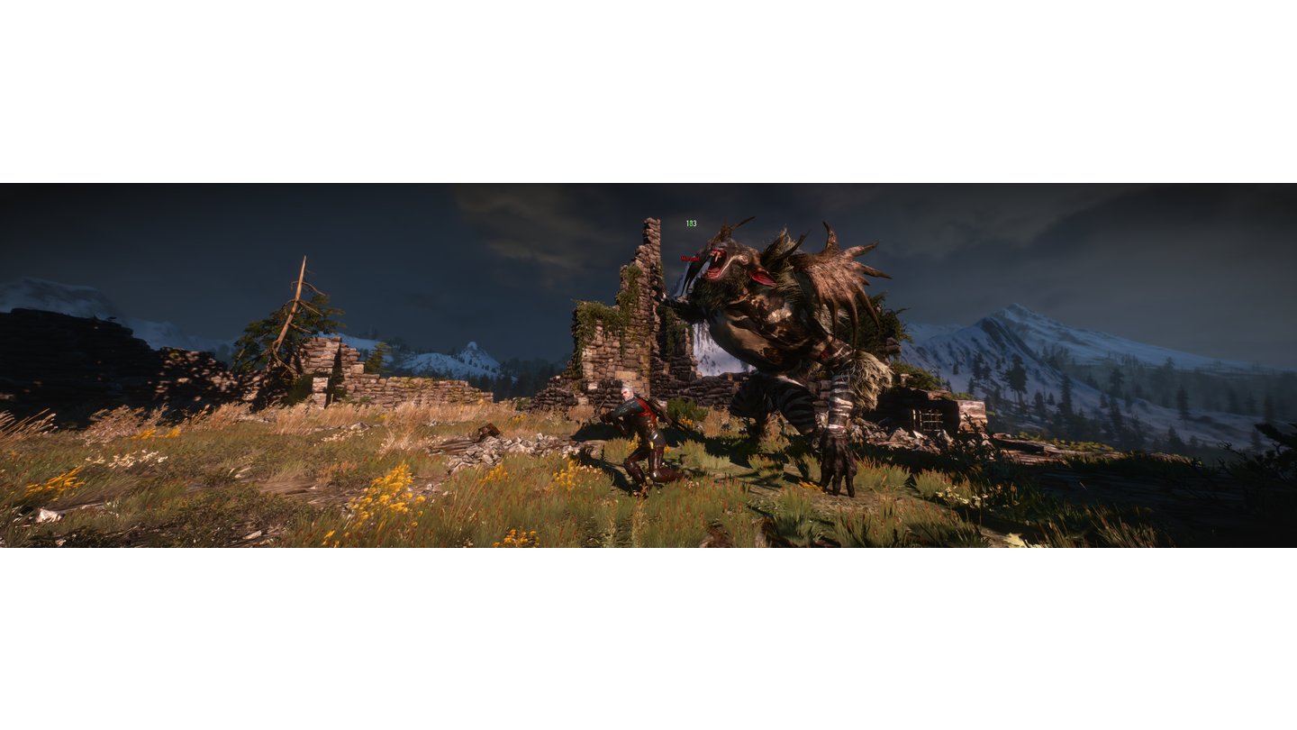 The Witcher 3: Wild Hunt (PC)In einer Gebirgsruine auf Skellige lauert ein »Unhold«, eine Art mörderischer Riesenhirsch.