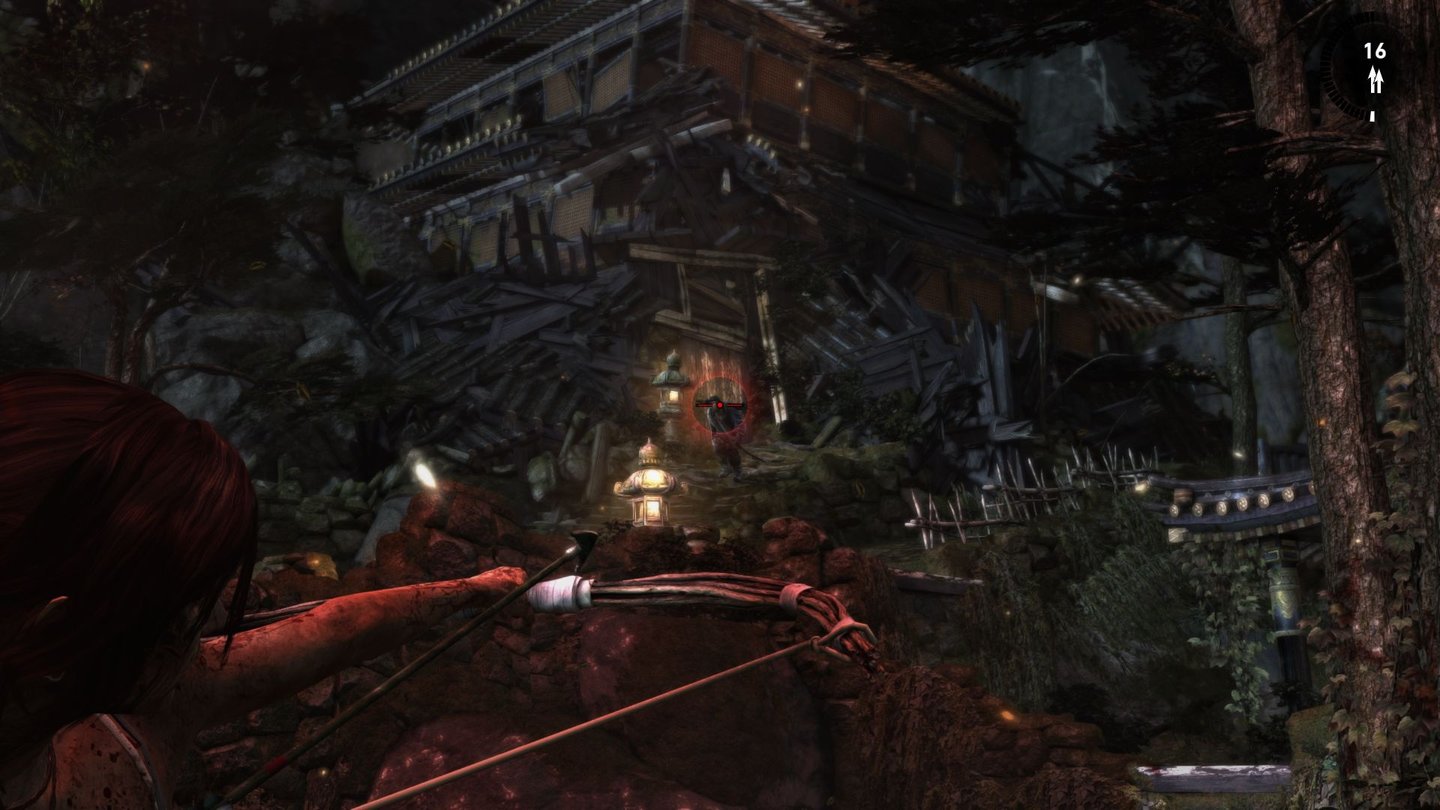 Tomb RaiderMit ihrem Bogen kann Lara Feinde lautlos ausschalten - wenn gerade keiner zuschaut.