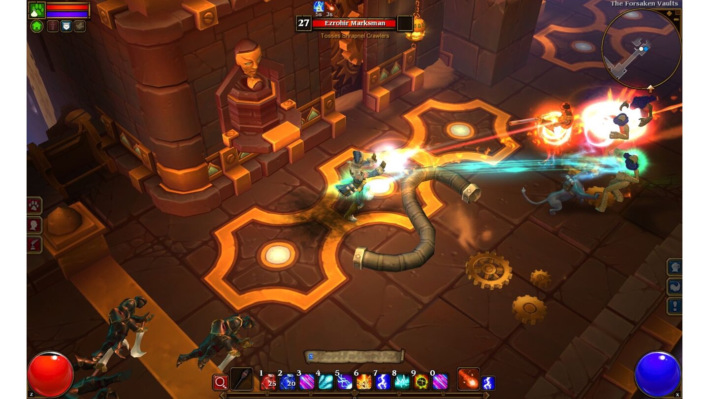 Torchlight 2In der Wüstengruft lauert so mancher Musketenschuft - doch wir haben Magma-Speer-Zauber und unseren bissigen Pet-Panther mitgebracht.