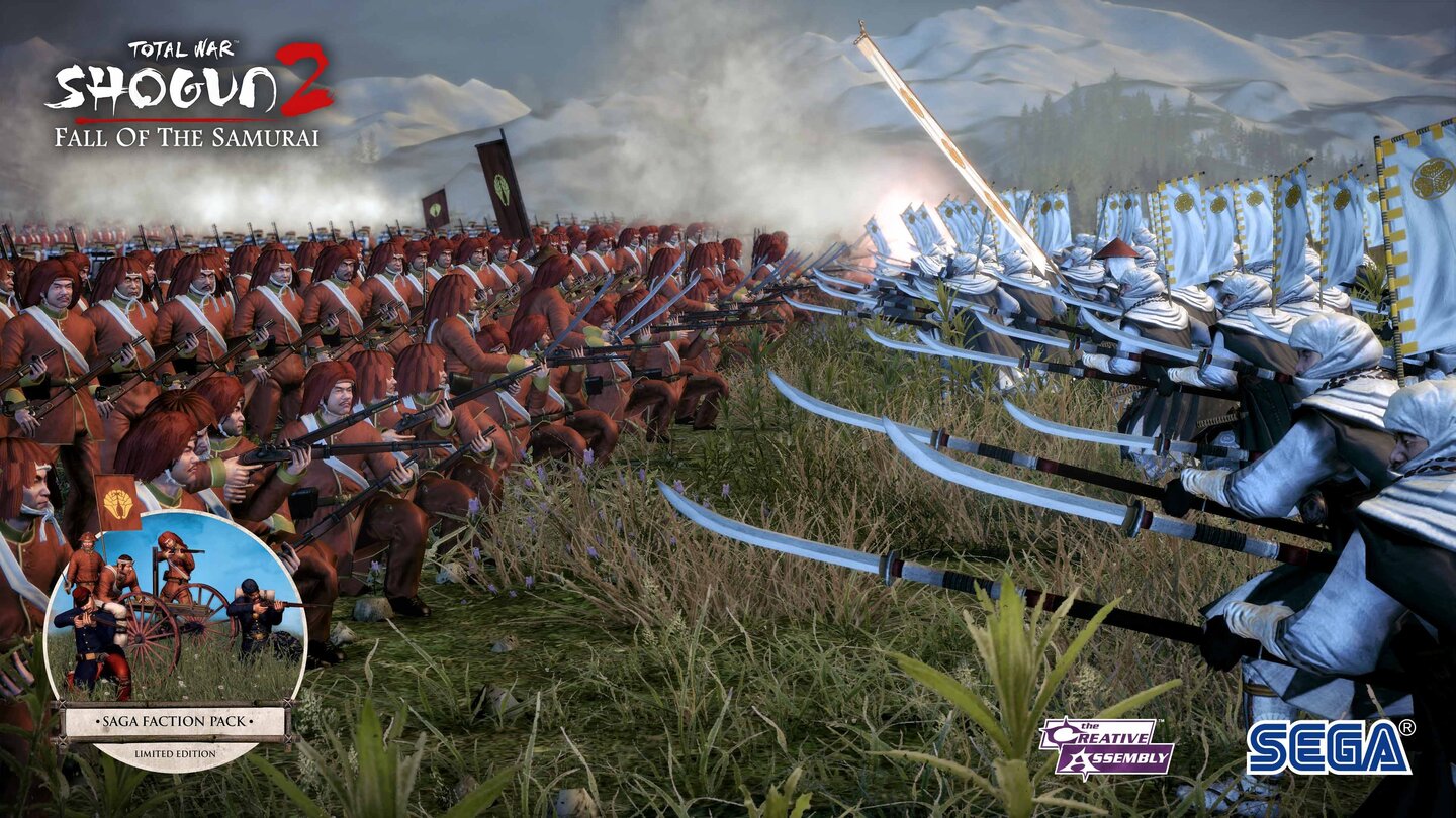Total War: Fall of the SamuraiDas Saga Faction Pack gibt es für Vorbesteller der Limited Edition der Stand-Alone-Erweiterung zu Shogun 2.