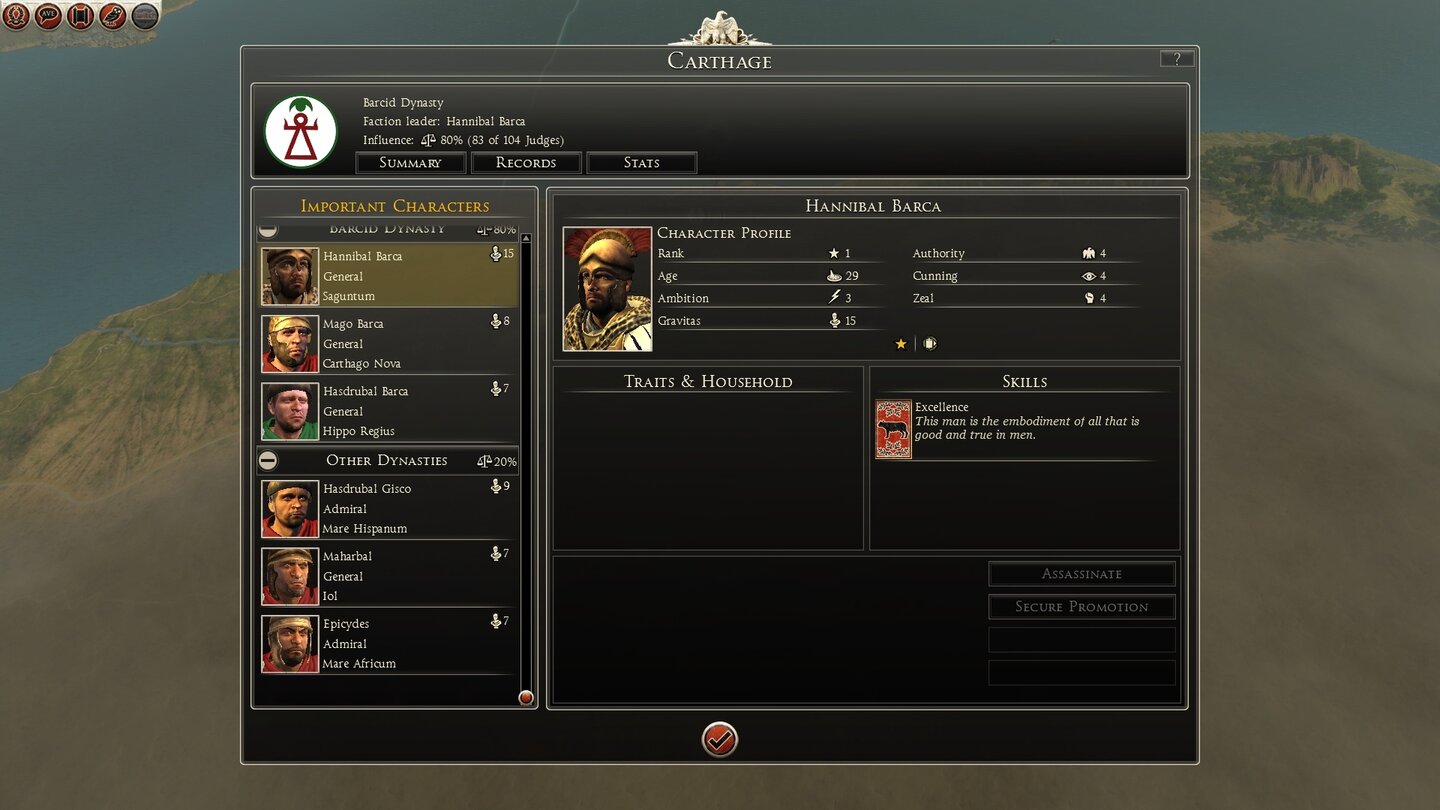 Total War: Rome 2 - Screenshots zum DLC Hannibal at the GatesDas Politiksystem aus dem Hauptspiel ist übrigens auch in Hannibal at the Gates aktiv, funktioniert aber wie gehabt gar nicht. Der echte Hannibal hatte zeitlebens Probleme mit dem Rat seiner Stadt, der ihm nicht genug Geld und Nachschub für den Krieg gegen Rom zur Verfügung stellte.