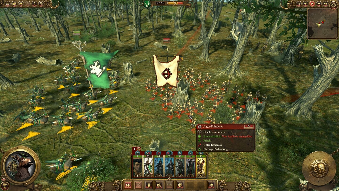 Total War: Warhammer - Realm of the Wood ElvesElfen-Kavalleristen reiten auf Hirschen.