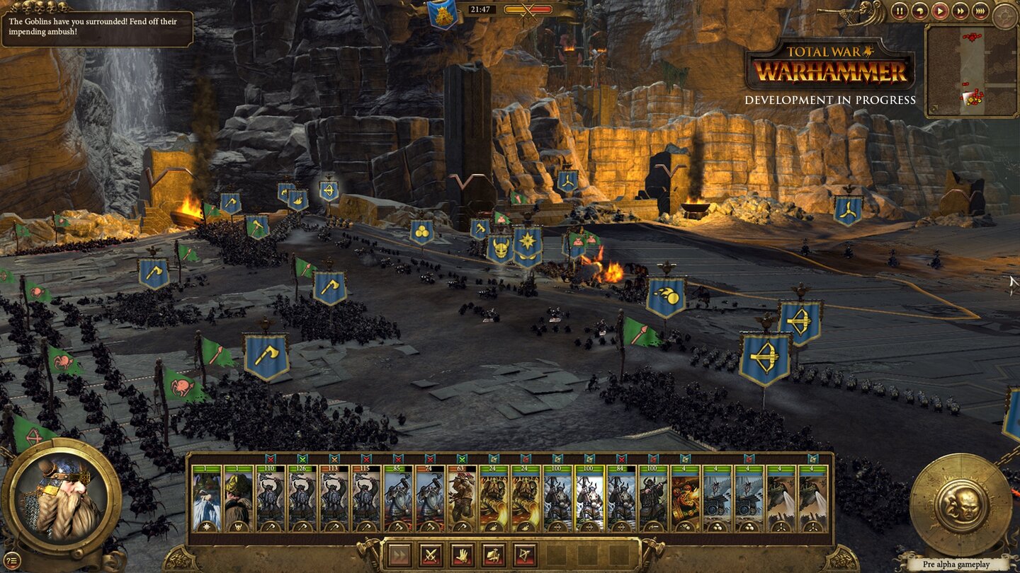 Total War: WarhammerDie Zwerge verteidigen ihre Artillerielinie gegen Angriffe von allen Seiten.