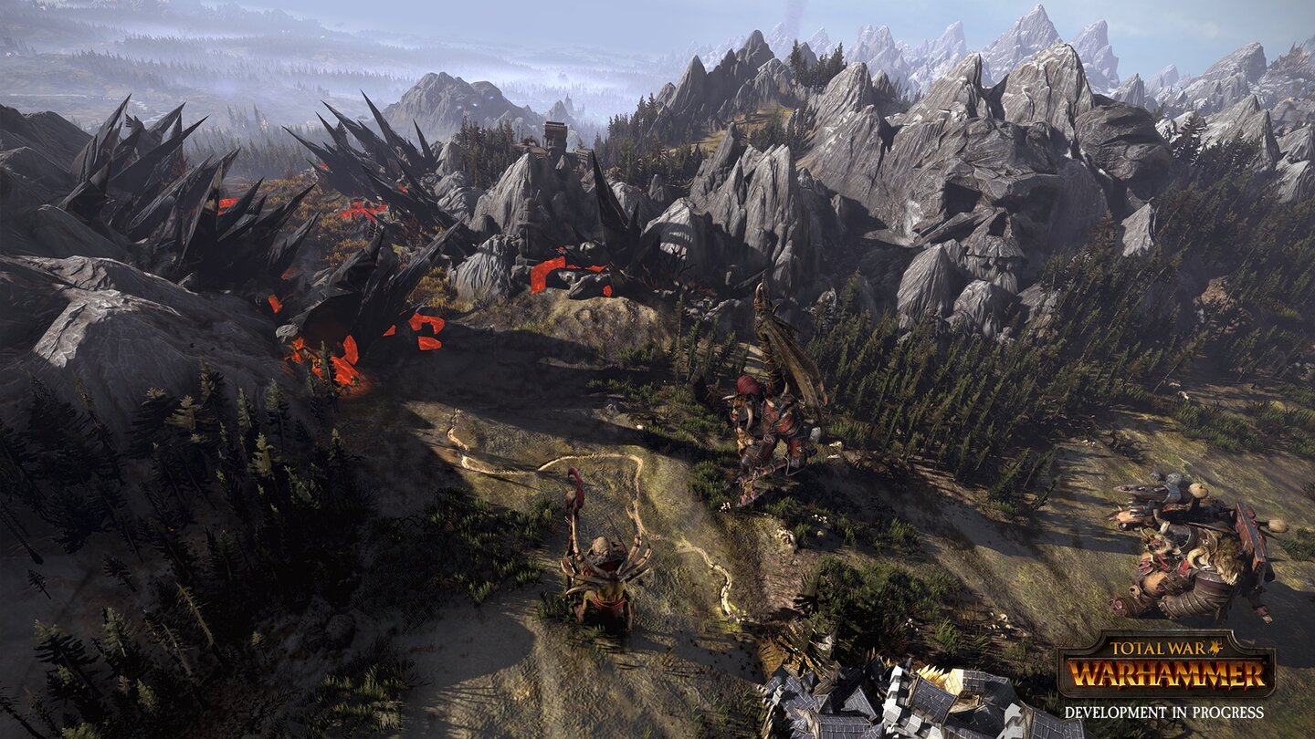 Total War: WarhammerDie Karte steckt voller einzigartiger Orte wie dem Schwarzfeuerpass, an dem mehrere Questschlachten stattfinden.