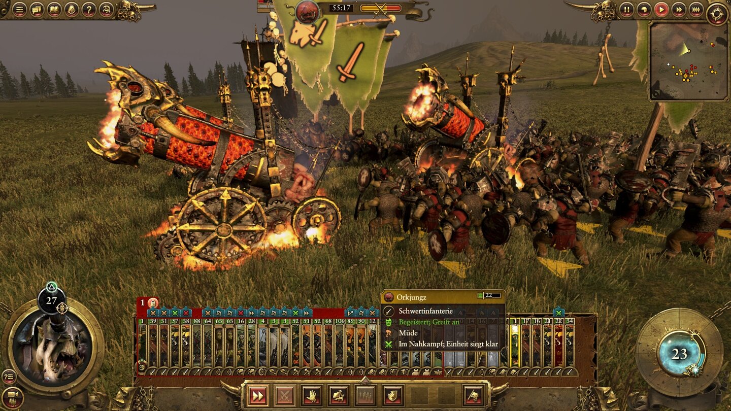 Total War: WarhammerTypischer KI-Schnitzer: Die Artillerie steht unbewacht in der Gegend herum, wir nutzen es aus.