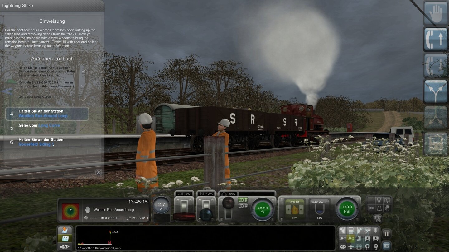 Train Simulator 2013Schritt 8: Kein gefällter Baum zu sehen, dafür ein paar Arbeiter. Sind wir hier richtig?