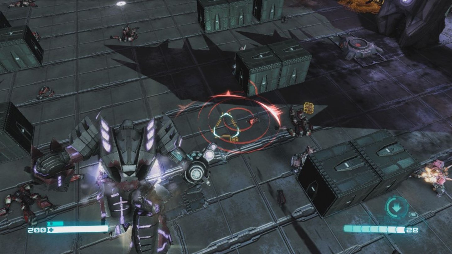 Transformers: Untergang von CybertronCool: Ein Gleiter kommt uns zu Hilfe, sodass wir die Geschütztürme aus der Luft aus Korn nehmen können.