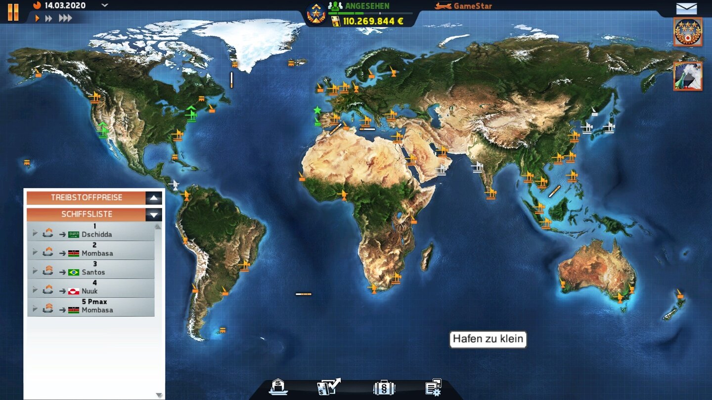 TransOcean: The Shipping Company...später schaltet sich zu einem von den Entwicklern gut gewählten Zeitpunkt die ganze Weltkarte frei und der Spieler kann nach Amerika expandieren.