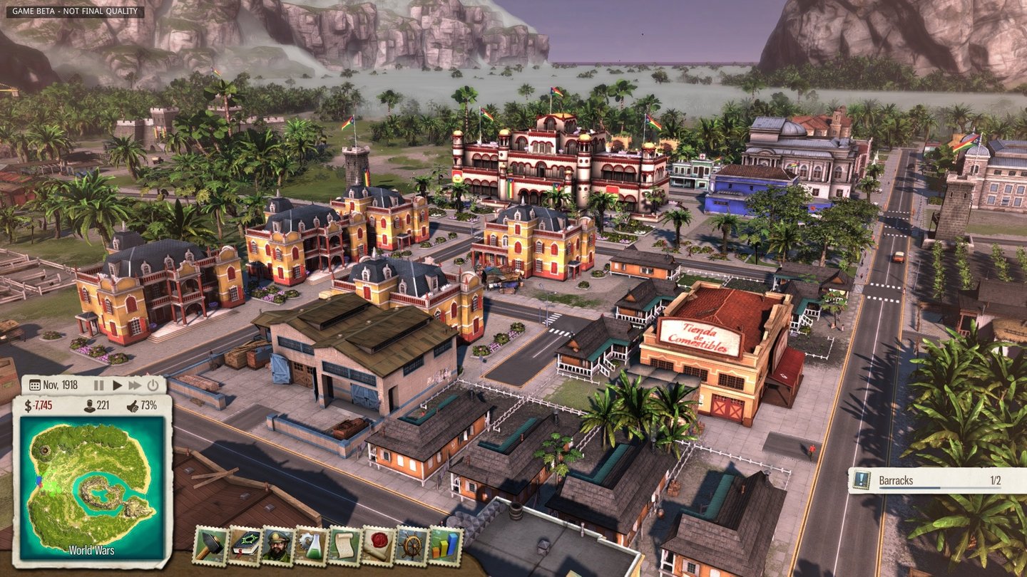 Tropico 5Bereits nach kurzer Zeit haben wir uns eine ansehnliche kleine Nation erwirtschaftet.