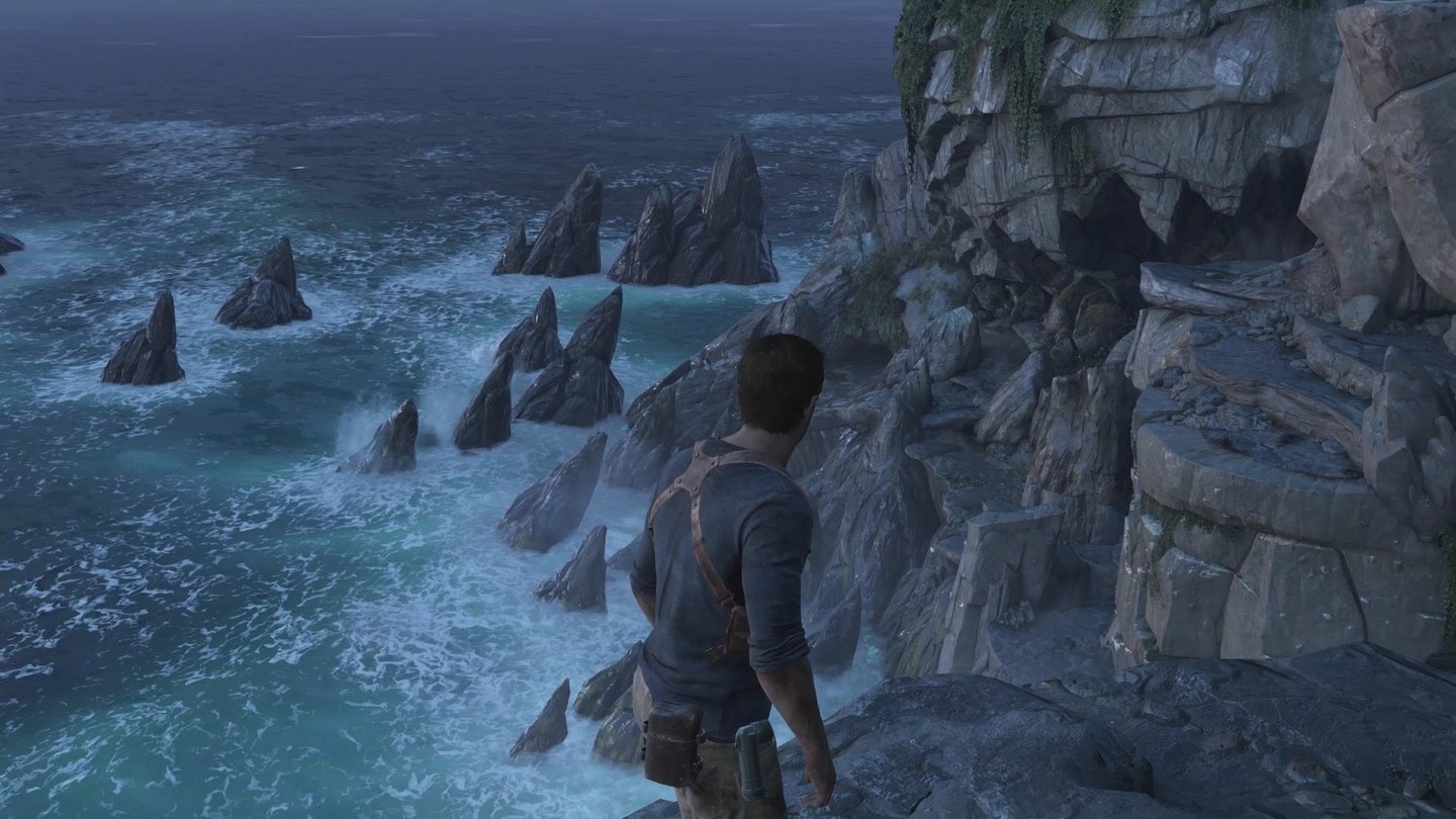 Uncharted 4: A Thief's EndDie spitzen Klippen in der tosenden Brandung sind nicht die letzten Reminiszenzen an Tomb Raider.