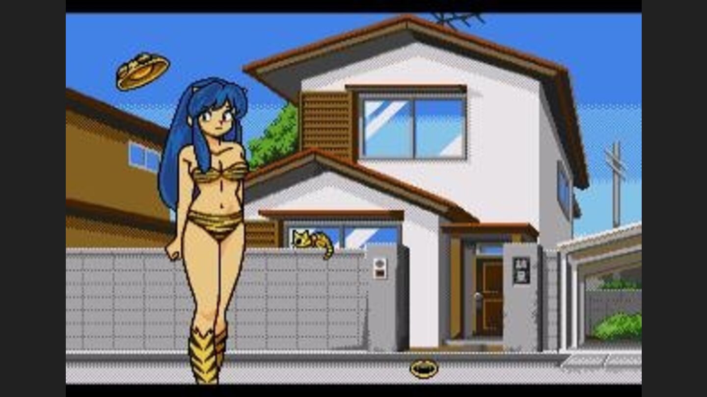 Ingame, Ataru meets Lum outside the house