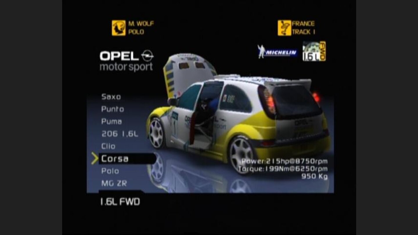 Opel Corsa, note how you can open doors and hood with analog stick