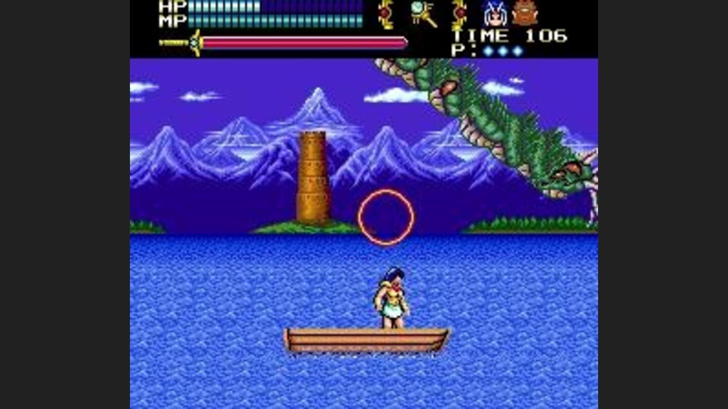 Boss fight against a water snake