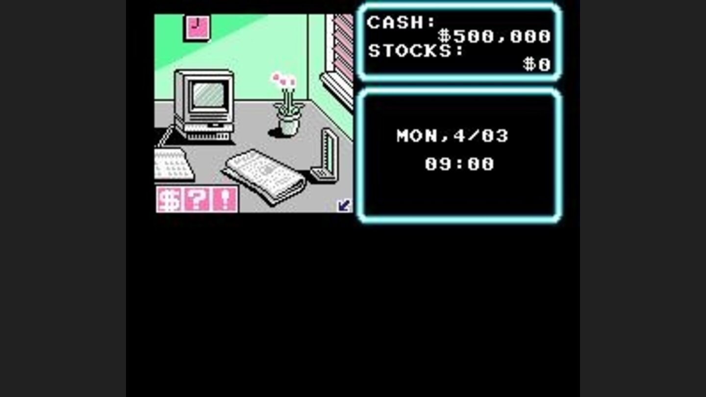 Main game window - from here you can read the newspaper, take Prisila out, exercise, and more