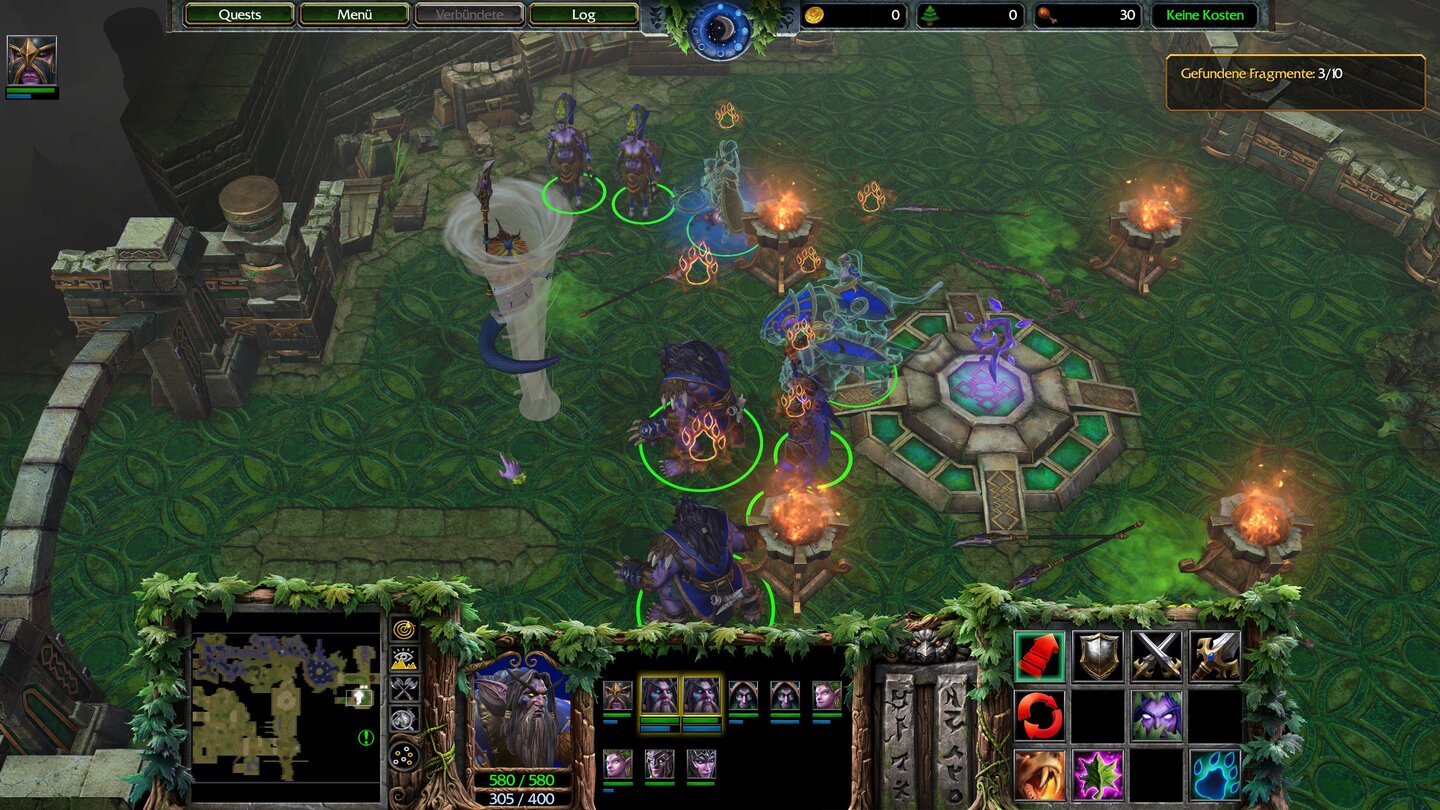 Warcraft 3: ReforgedUnsere Helden beherrschen bis zu vier Skills. Aber auch viele Einheiten haben Spezialfähigkeiten, etwa einen Wirbelsturm, der gerade diese Naga schwindelig schleudert.