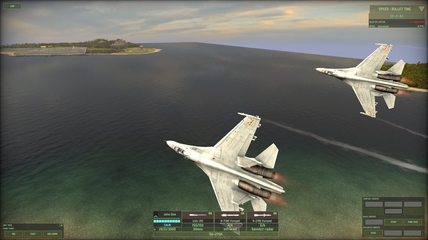 Wargame: Red Dragon
Unsere Jets kreisen in Formation über unsere Stellungen, sollten feindliche Bomber auftauchen, schlagen die chinesischen Su-27 Jagdflugzeuge zu.