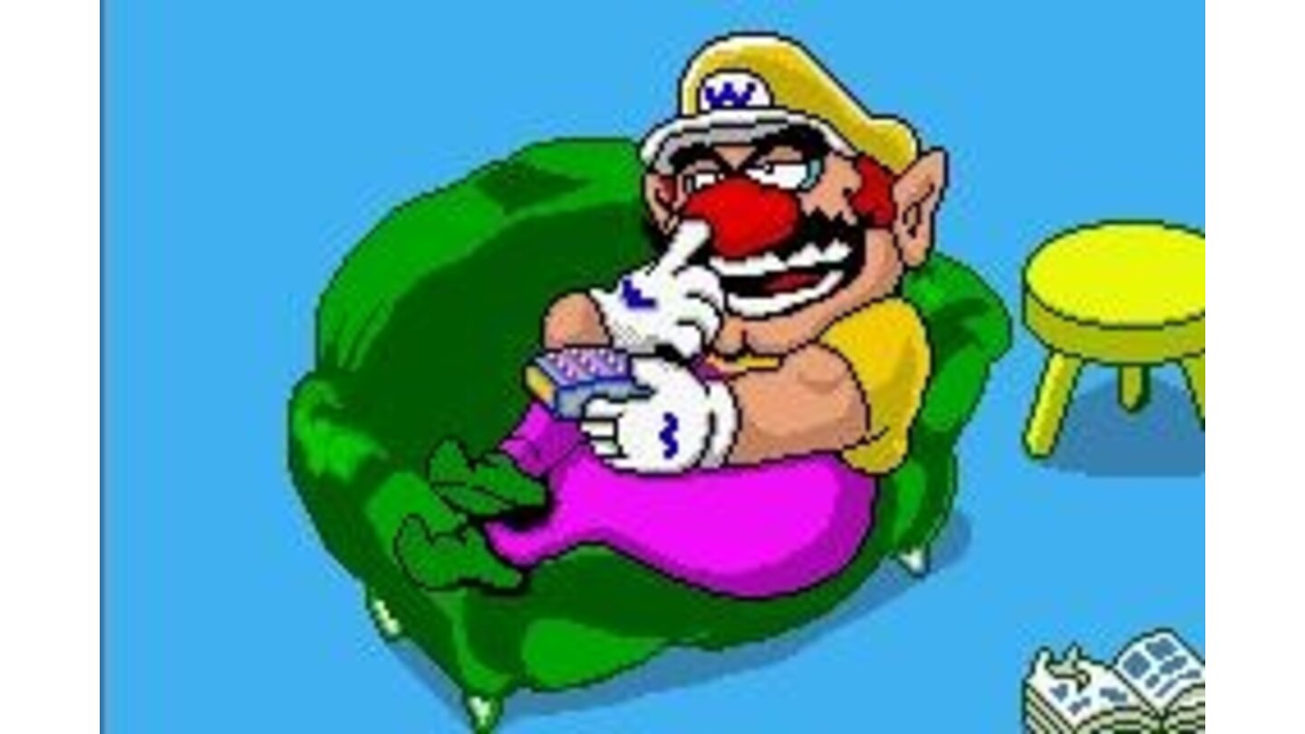 Wario lying on his couch and pickin' at it.
