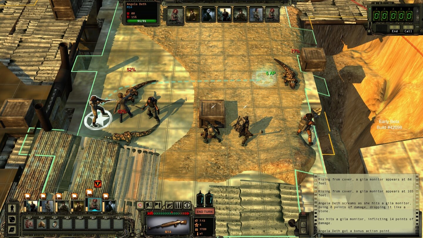 Wasteland 2 - Beta-ScreenshotsHinter Kisten (Bildmitte) und anderen Hindernissen gehen unsere Streiter automatisch in Deckung.