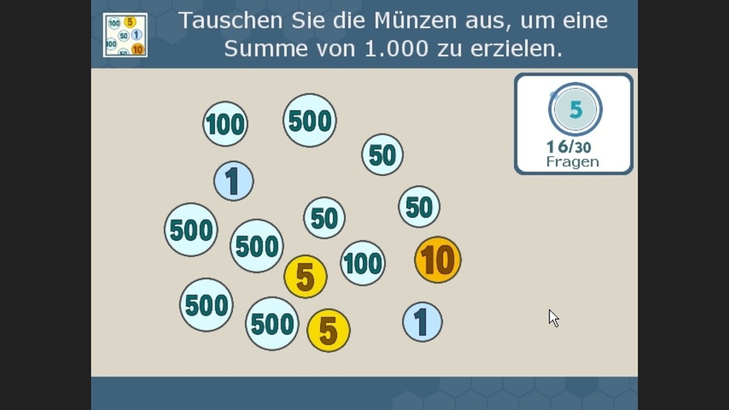 Wechselgeld: Tauschen Sie so viele Münzen wie möglich um.
