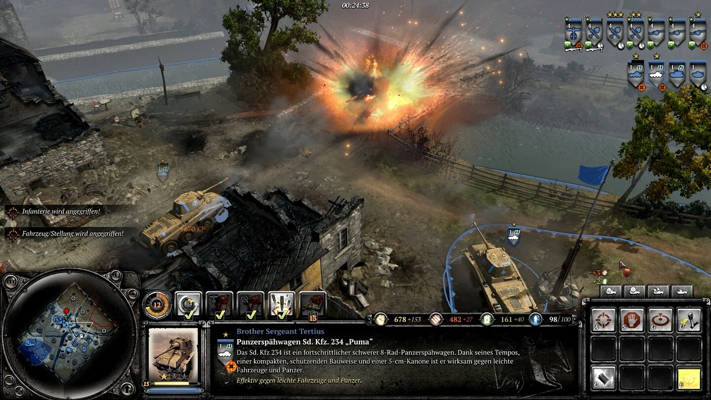 Company of Heroes 2: The Western Front ArmiesBis sie wirklich schwere Panzer ins Feld führen kann, muss sich die West-Wehrmacht auf Behelfslösungen verlassen. Geschickte Kommandeure kommen damit jedoch mehr als zurecht.