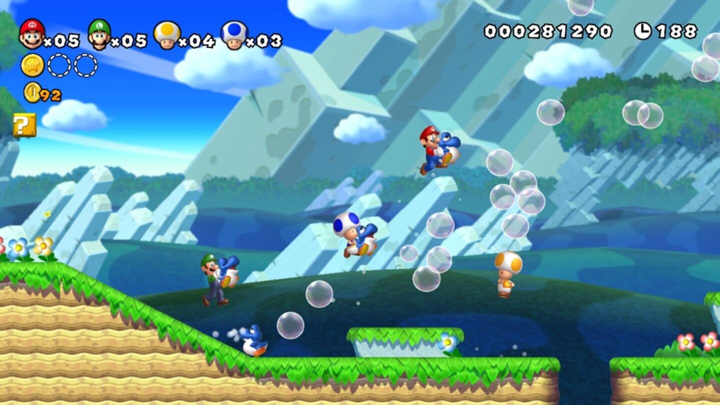 New Super Mario Bros. UWährend sich New Super Mario Bros. U spielerisch im Wesentlichen am gleichnamigen Titel für die Wii orientiert, sorgen HD-Grafik und einige neue Spielmodi wie den Boost-Modus. Hier kann ein fünfter Spieler selbst Blöcke erstellen, um die anderen vier zu unterstützen oder zu behindern. An besonders kniffligen Stellen können Spieler zudem über Miiverse nützliche Tipps hinterlassen.